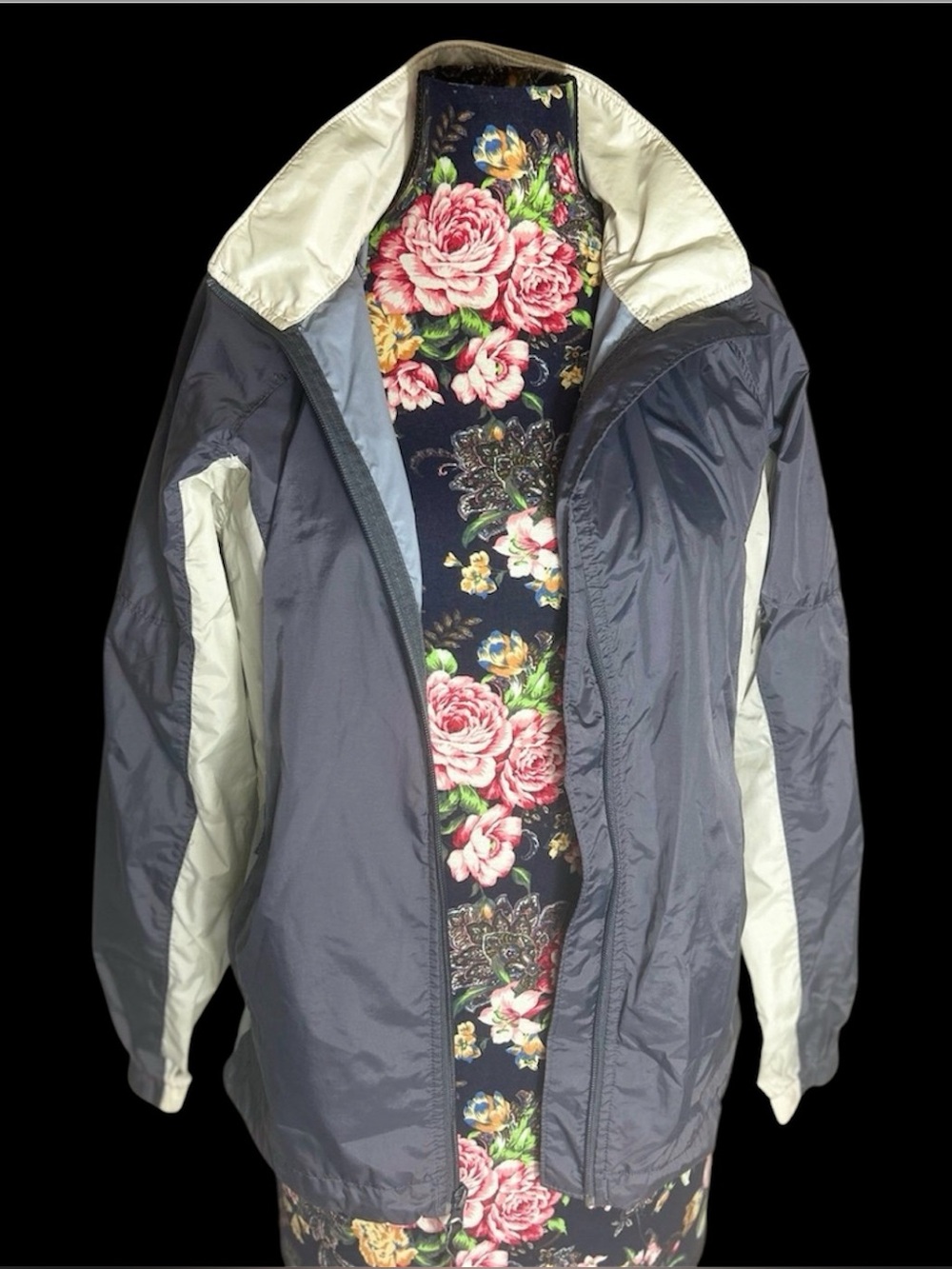 Columbia Womens Medium Jacket Gray Colorblock Windbreaker Rain Coat Vintage GUC